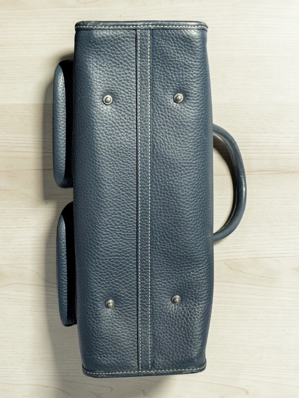 Dooney & Bourke Navy Blue Pebbled Leather Double Pocket Satchel - Picture 5 of 10